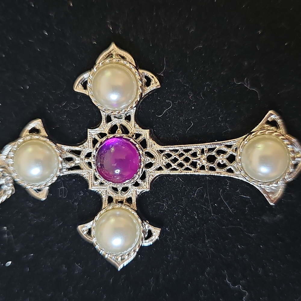 Elegant Silver and Purple Cross Pendant
